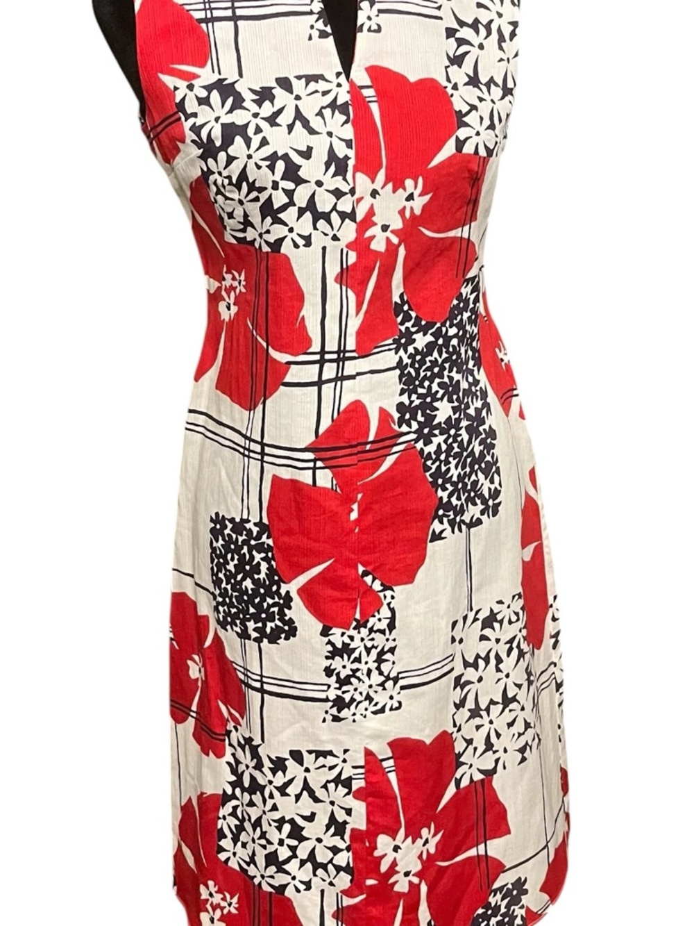 Vintage 60's Sleeveless Red Floral Print Summer Dress 2-4